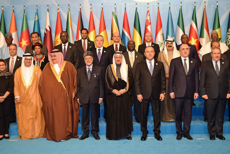 OIC Secretary General Madani (C) in the group photo at a council of foreign ministers meeting on Wednesday.