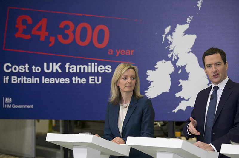 Britain's Chancellor of the Exchequer George Osborne speaks alongside Secretary of State for Environment, Food and Rural Affairs, Elizabeth Truss. (REUTERS Photo) 