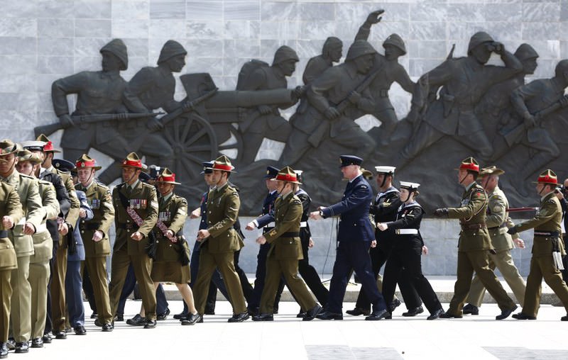 ANZAC soldiers march during an international service marking the 101st anniversary of the battle of Gallipoli at the memorial on the Gallipoli peninsula in u00c7anakkale.