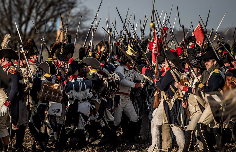 Historical re-enactment enthusiasts dressed as soldiers revive the Austerlitz battle scenes on Dec. 3, 2016 near Slavkov u Brna, Czech Republic. (AA Photo)