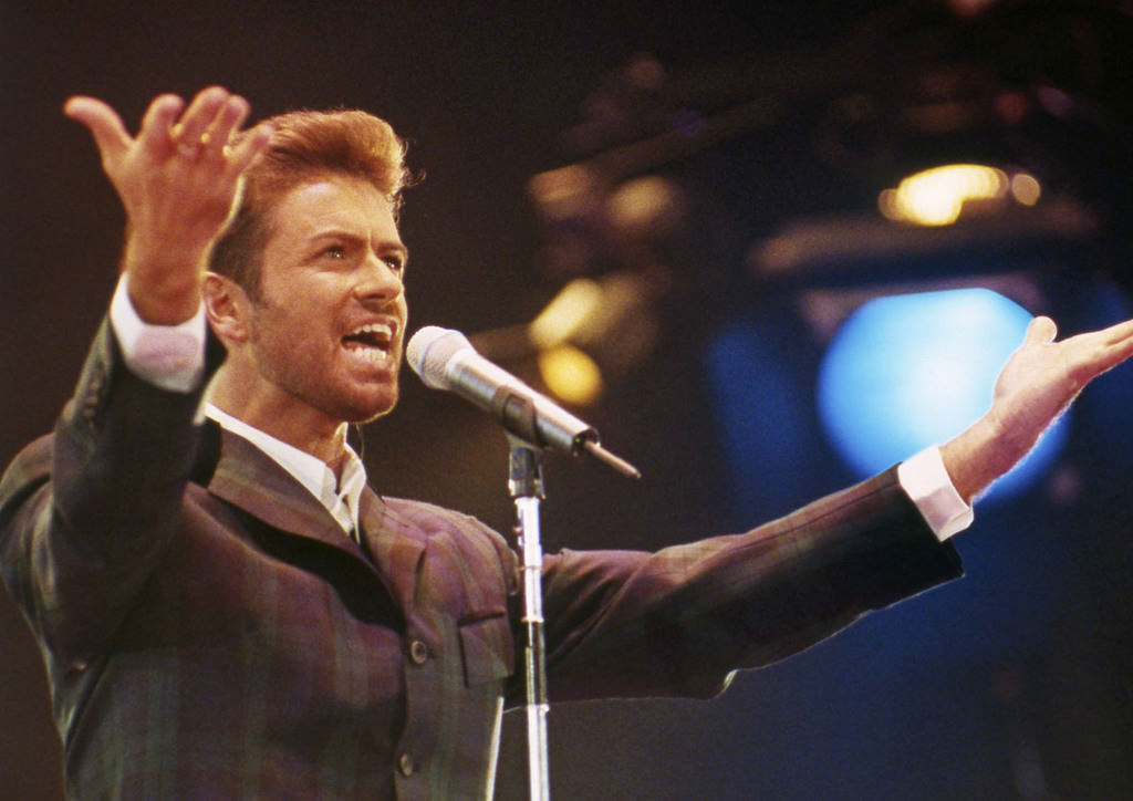In this Dec. 2, 1993 file photo, George Michael performs at 