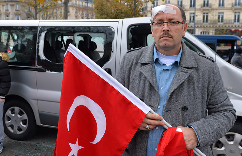 Ibrahim Ku0131lu0131u00e7, chair of the Union of European Turkish Democrats (UETD), was injured on his head. (AA Photo)