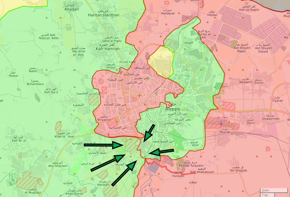 Opposition fighters launched an attack to Ramouseh district and Artillery College in early August, managing to open a new supply route after fierce clashes and cut off regime’s supply routes.