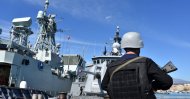 The Turkish Navy's TCG Salihreis frigate waits at Catania port in Sicily to take part in the NATO drill. (AA Photo)