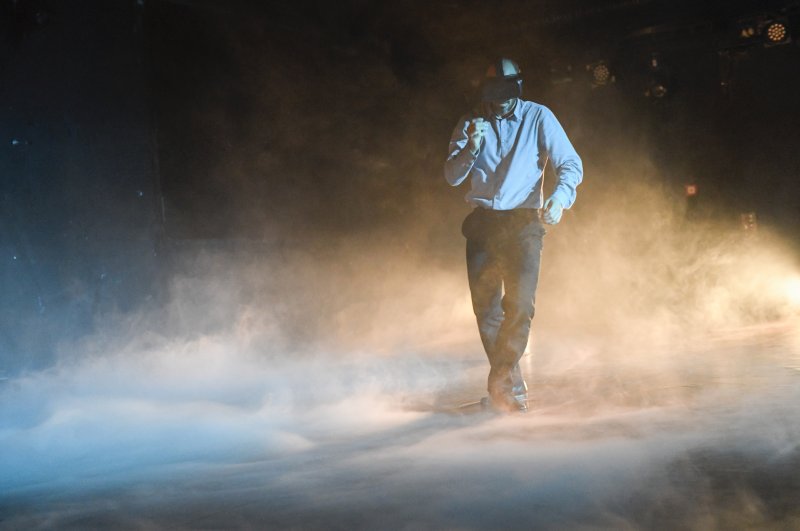 An artistic photo shows choreographer Evangelos Pulinas while dancing.