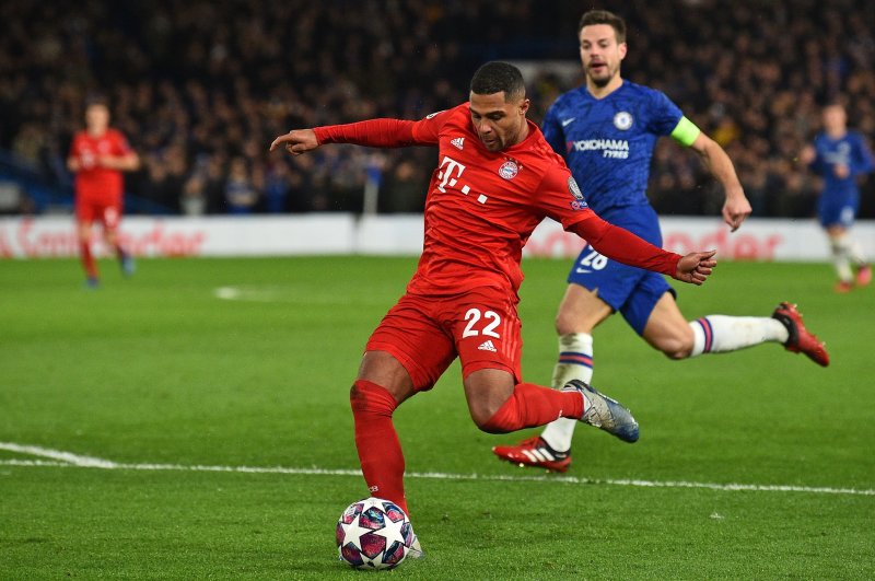Bayern Munich's Gnabry shoots to score the second goal during the Champions League round of 16 match against Chelsea in London, Feb. 25, 2020. (AFP Photo)