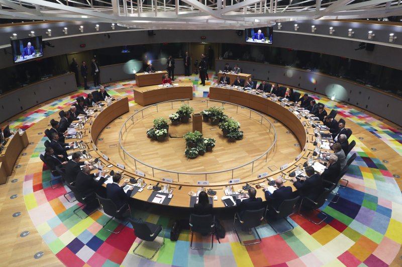 European Union leaders meet during an EU summit in Brussels, Feb. 21, 2020. (AP Photo)