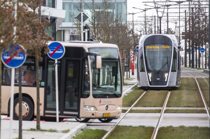 A tramway travels in the center of Luxembourg, Feb. 29, 2020. (EPA Photo)