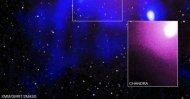 The Ophiuchus galaxy cluster viewed in a composite of X-ray, radio and infrared data, Feb. 27, 2020. (Caltech/NASA/NSF via AP)