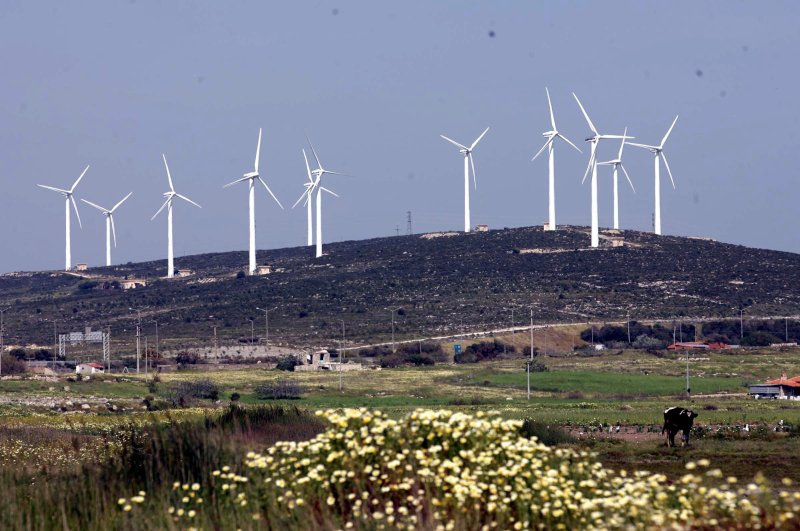 In this undated file photo, wind turbines are seen in the Karaburun district of the western province of İzmir. (DHA Photo)