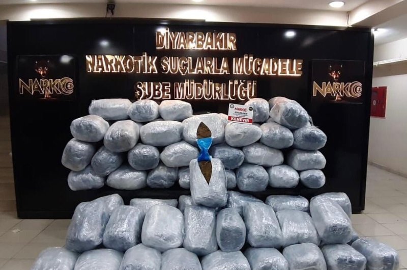 Seized drugs on display at police headquarters, Diyarbakır, March 2, 2020. (İHA Photo)