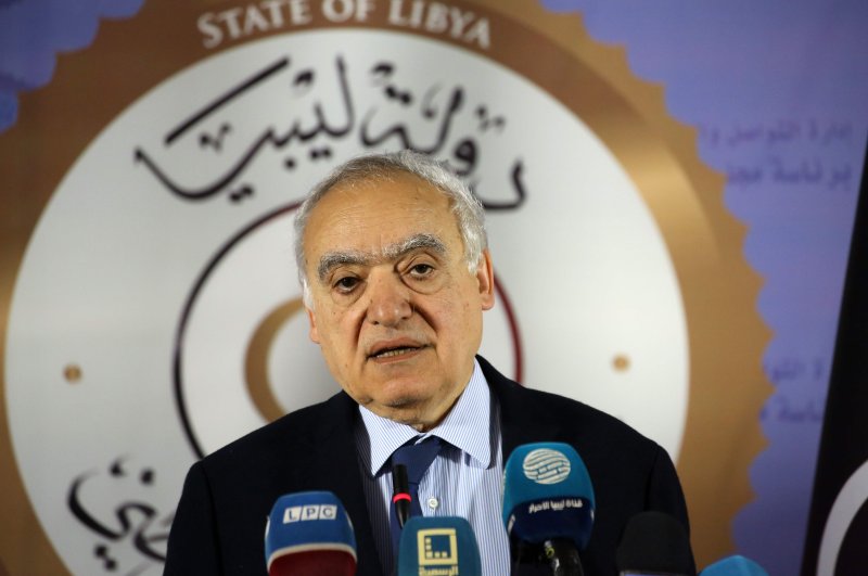 A file photo taken on April 06, 2019 shows Ghassan Salame, UN special envoy for Libya speaks during a press conference in the Libyan capital Tripoli. (AFP Photo)