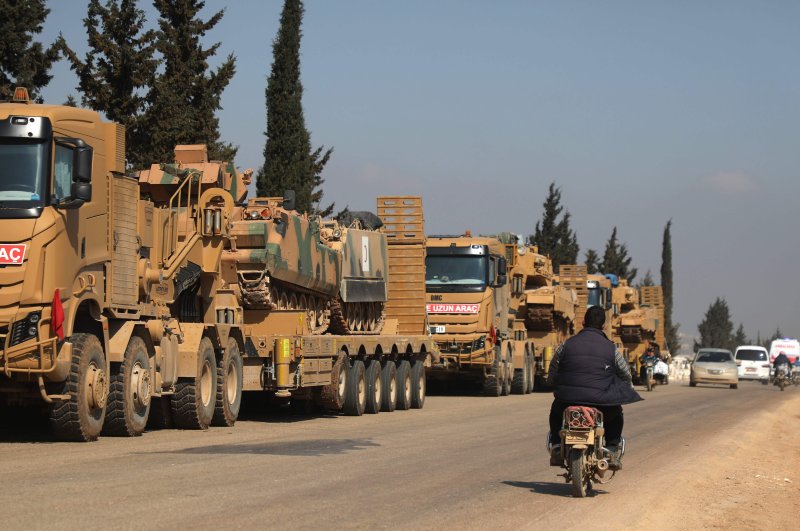 A convoy of Turkish military vehicles is pictured near the town of Hazano in the rebel-held northern countryside of Syria's Idlib province, March 3, 2020. (AFP)