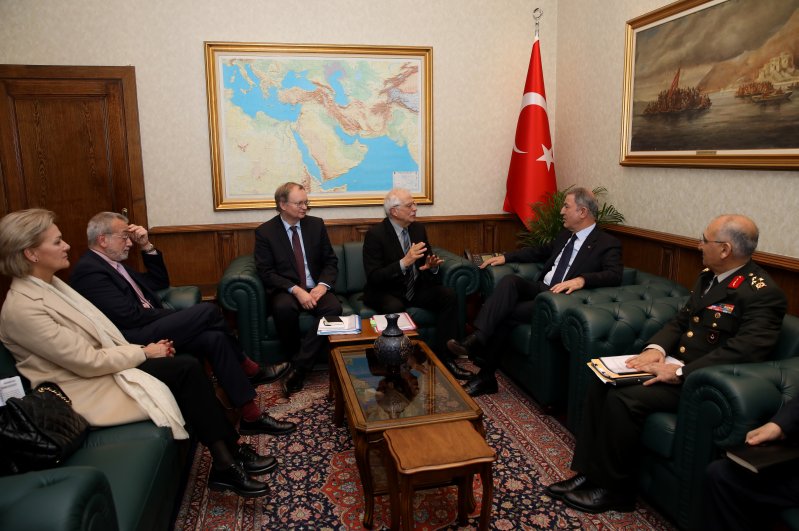 EU foreign policy chief Josep Borrell meets with Turkish Defense Minister Hulusi Akar in Ankara on Tuesday, March 3, 2020 (AA Photo)