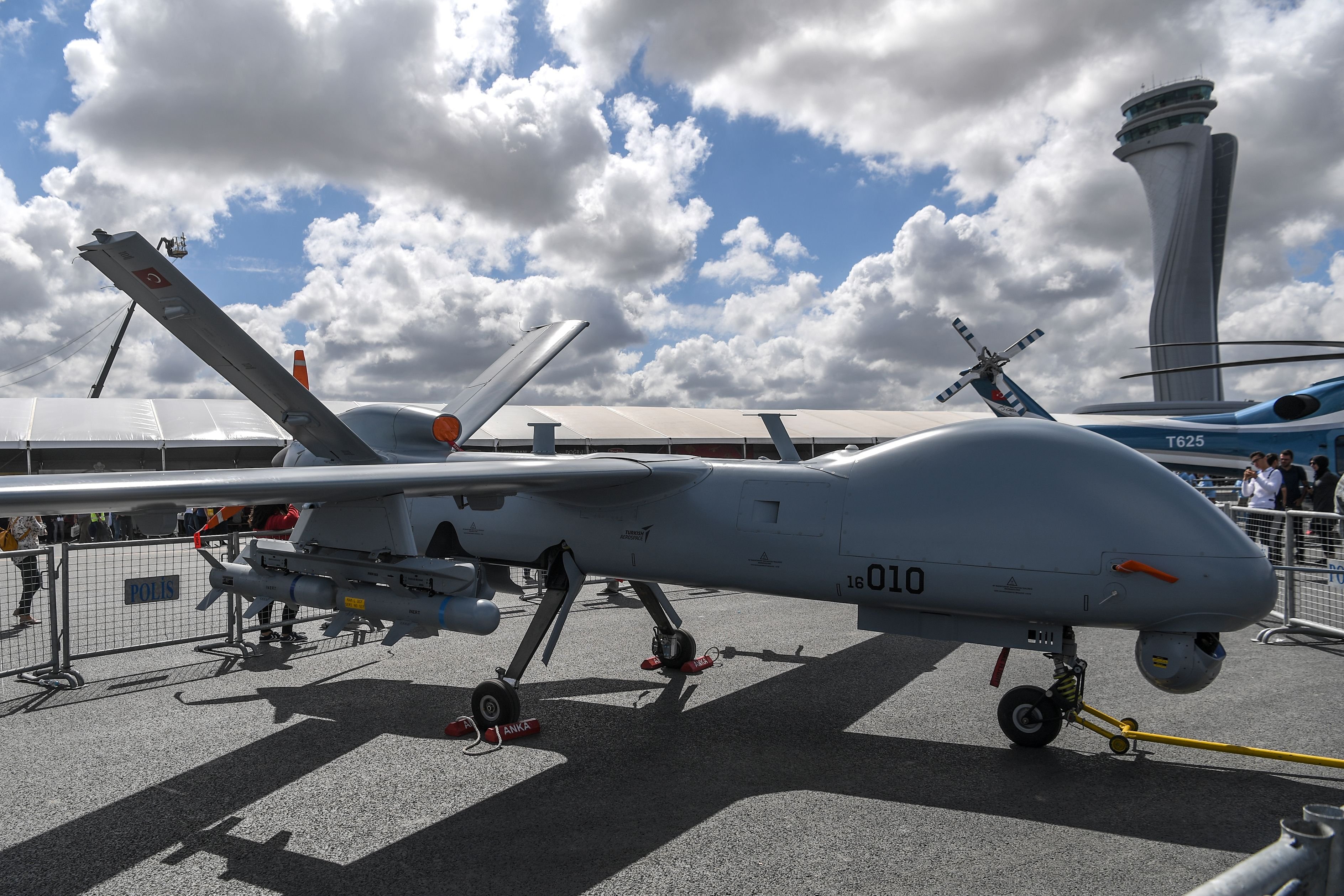 The unmanned aerial vehicle ANKA is displayed during the Teknofest festival at Istanbul Airport, Sept. 20, 2018. (AFP Photo)