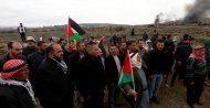 Palestinian demonstrators gather during a protest against Israeli settlements in the village of Qusra, in the Israeli-occupied West Bank, March 2, 2020. (REUTERS Photo)