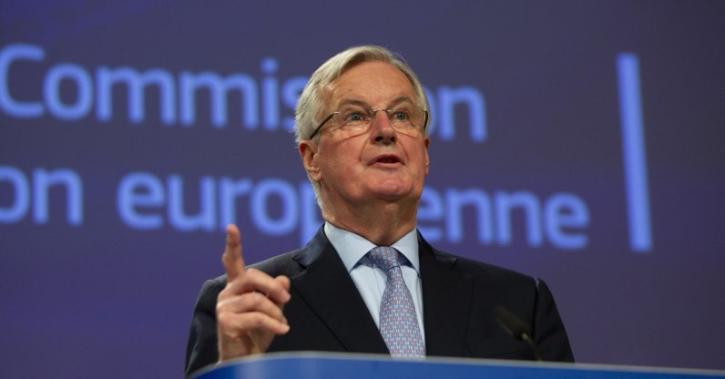 European Commission's Head of Task Force for Relations with the United Kingdom Michel Barnier speaks during a media conference at EU headquarters in Brussels, March 5, 2020. (AP Photo)