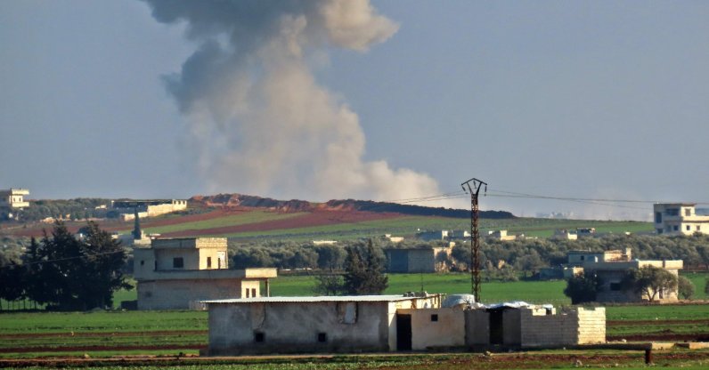 Smoke seen billowing following an airstrike by pro-regime forces near the town of Saraqib in the eastern part of the Idlib province in northwestern Syria, March 2, 2020. (AFP Photo)