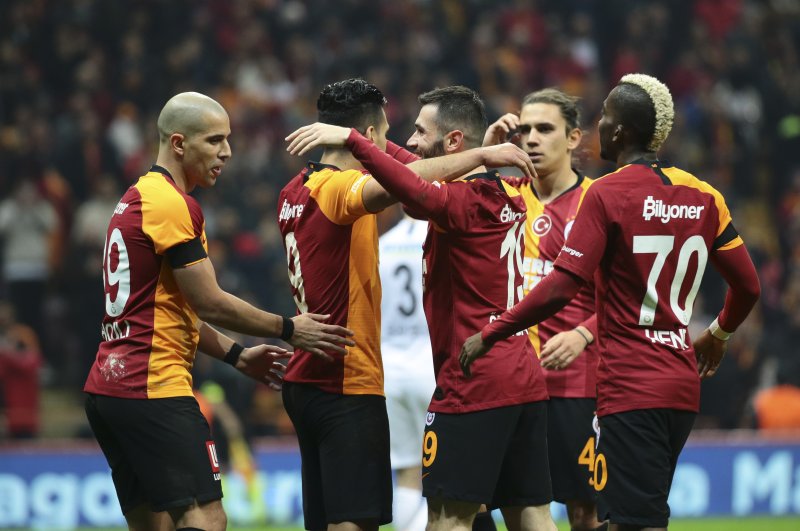 Galatasaray players celebrate a goal against Gençlerbirliği in Istanbul, March 1, 2020. (AA Photo)