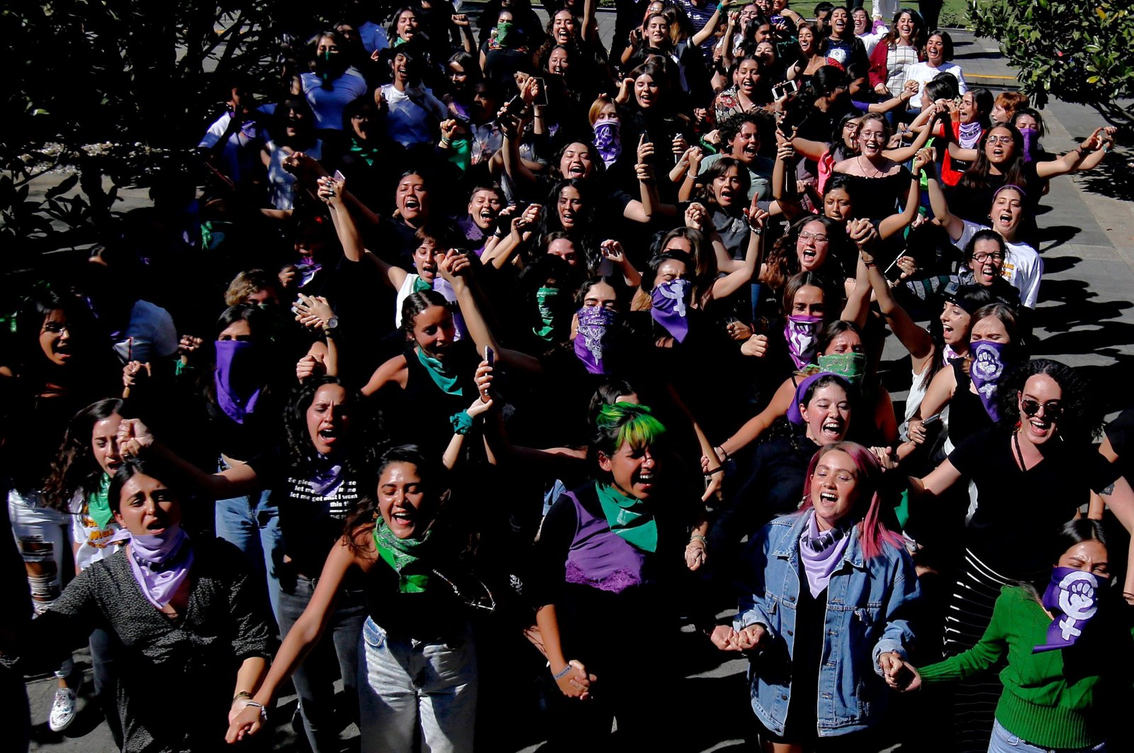 Students protest against gender violence and patriarchy at the Jesuit University of Guadalajara (ITESO), as part of the start of activities for 8M "International Women's Day," Guadalajara, March 5, 2020. (AFP Photo)