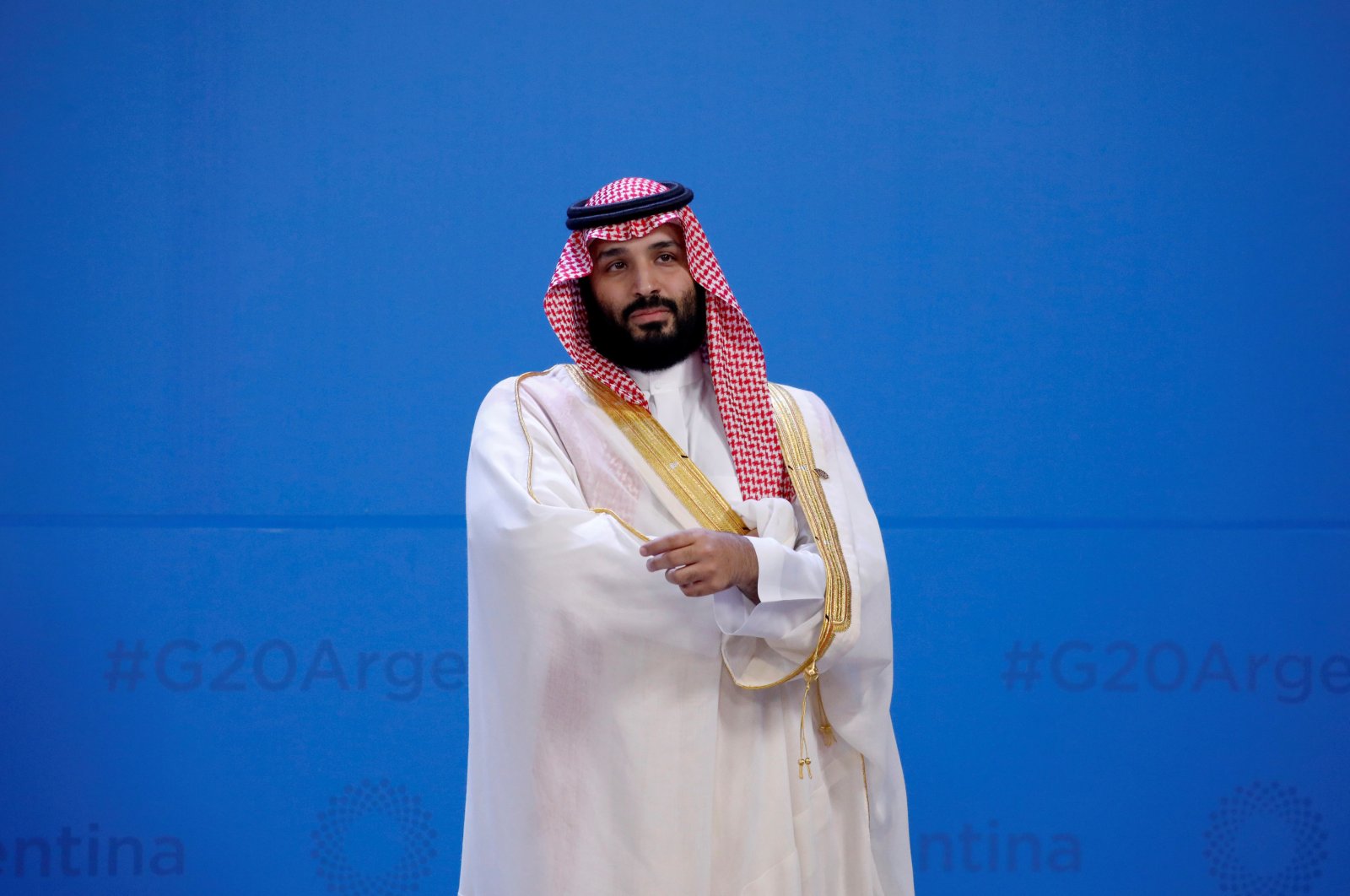 Saudi Arabia's Crown Prince M. bin Salman waits for the family photo during the G20 summit in Buenos Aires, Argentina, Nov. 30, 2018. (Reuters Photo)