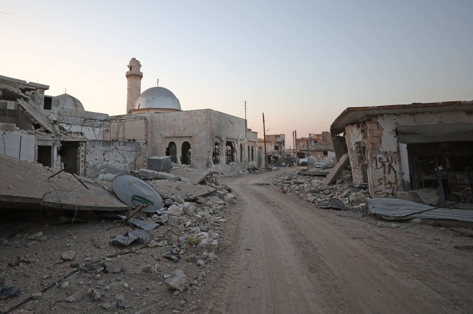 A picture taken on March 7, 2020, shows destruction in the village of al-Nayrab, about 14 kilometers (8.7 miles) southeast of the city of Idlib in northwestern Syria. (AFP Photo)