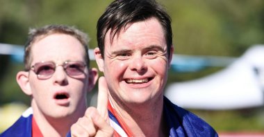 An athlete gestures during the first Trisome Games, Florence, July 18, 2016. (AFP Photo)