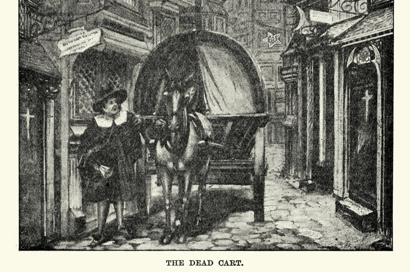Vintage engraving of a death cart collecting the bodies of victims during the Great Plague of London. (iStock Photo)