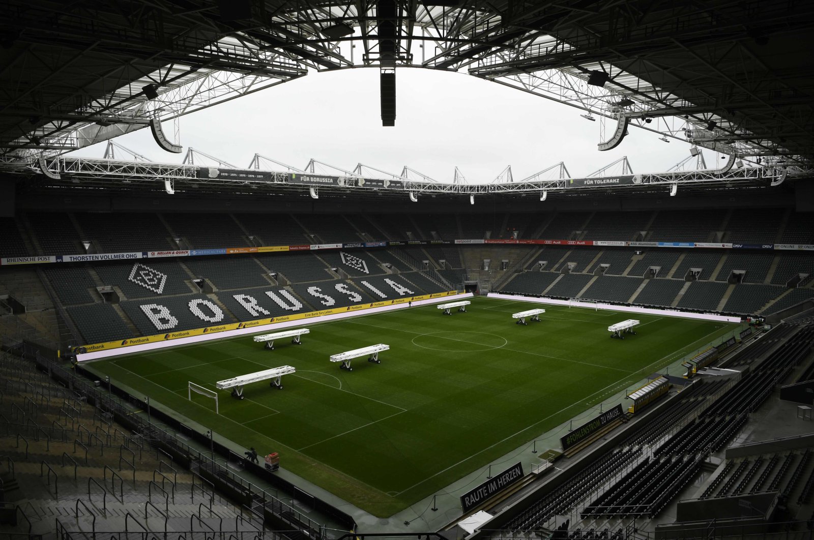 The empty Borussia-Park football stadium is pictured on March 10, 2020, in Mِnchengladbach. (AFP Photo)