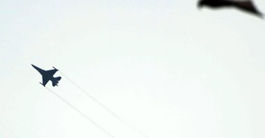 A Pakistani F-16 fighter makes a manoeuvre before crashing during a rehearsal ahead of Pakistan Day military parade in Islamabad on March 11, 2020. (AFP Photo)