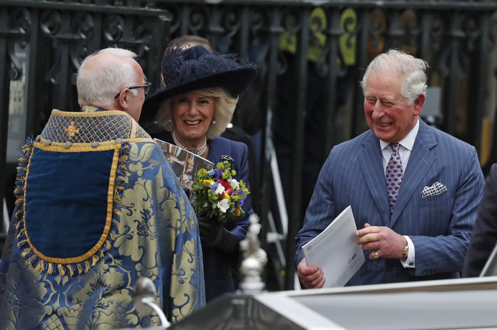 Britain's Prince Charles and Camilla, Duchess of Cornwall, leave after attending the annual Commonwealth Day service at Westminster Abbey in London, Monday, March 9, 2020. (AP Photo)