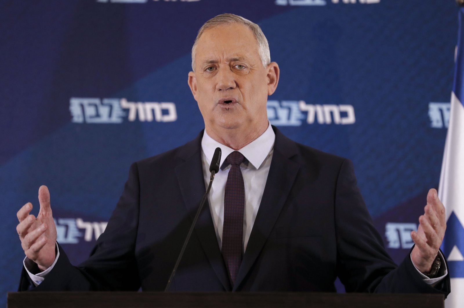 Israel's Blue and White electoral alliance leader Benny Gantz delivers a statement in the central Israeli city of Ramat Gan, March 7, 2020. (AFP Photo)