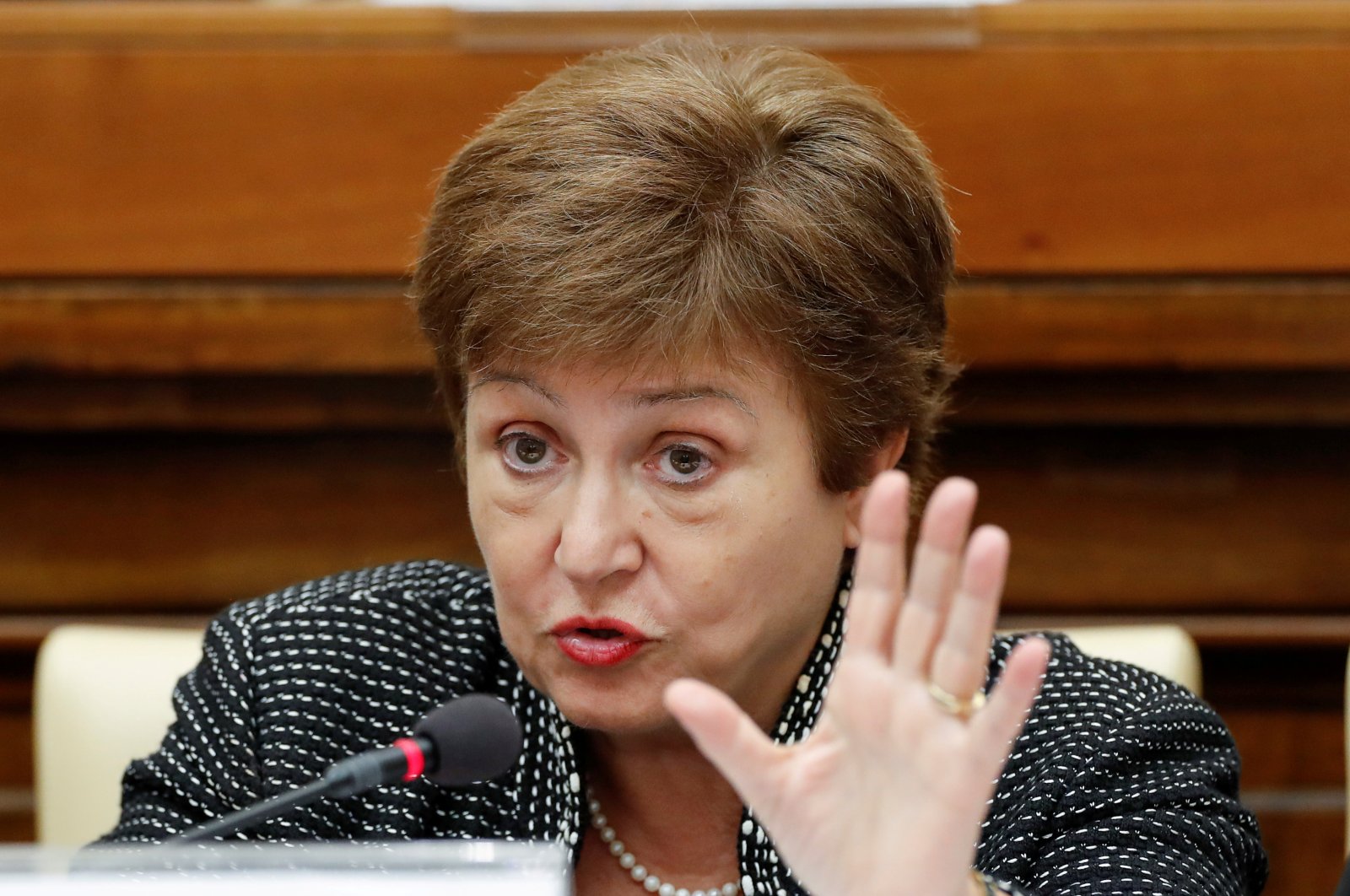 IMF Managing Director Kristalina Georgieva speaks during a conference on economic solidarity at the Vatican, Feb. 5, 2020. (REUTERS Photo)