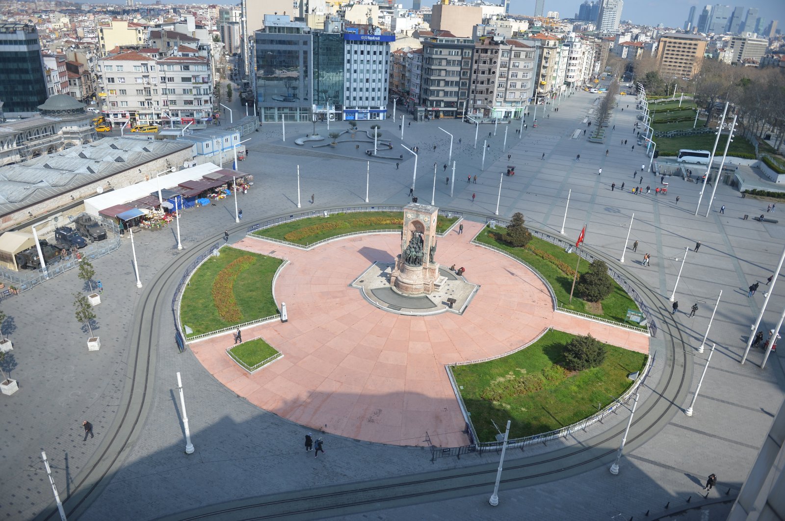 Aerial view of Taksim Square, Friday, March 20, 2020, in Istanbul. (DHA Photo) 