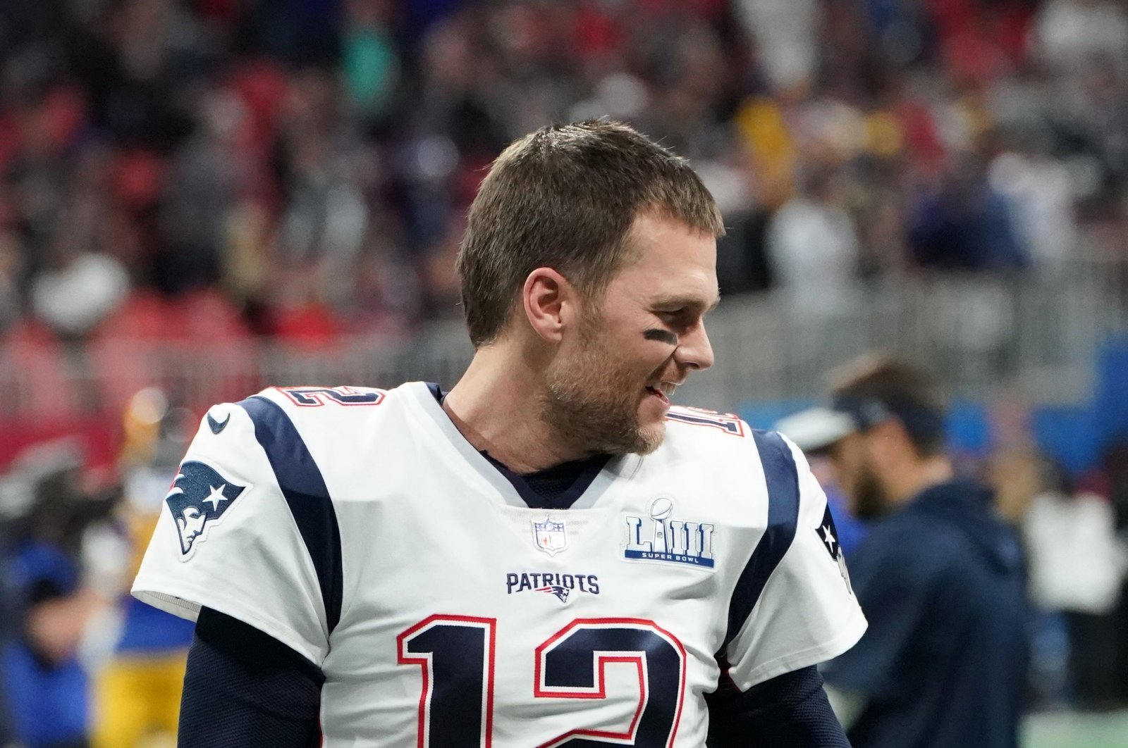 Tom Brady reacts before the Super Bowl LIII between the New England Patriots and the Los Angeles Rams at Mercedes-Benz Stadium in Atlanta, Georgia, Feb. 3, 2019. (AFP Photo)