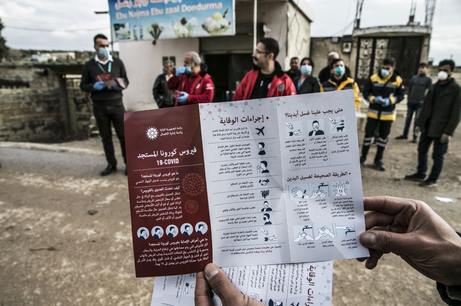 Informational brochures prepared by the Turkish Presidency's Communications Directorate to inform locals in Syria about Covid-19. (Photo courtesy of the Communications Directorate)