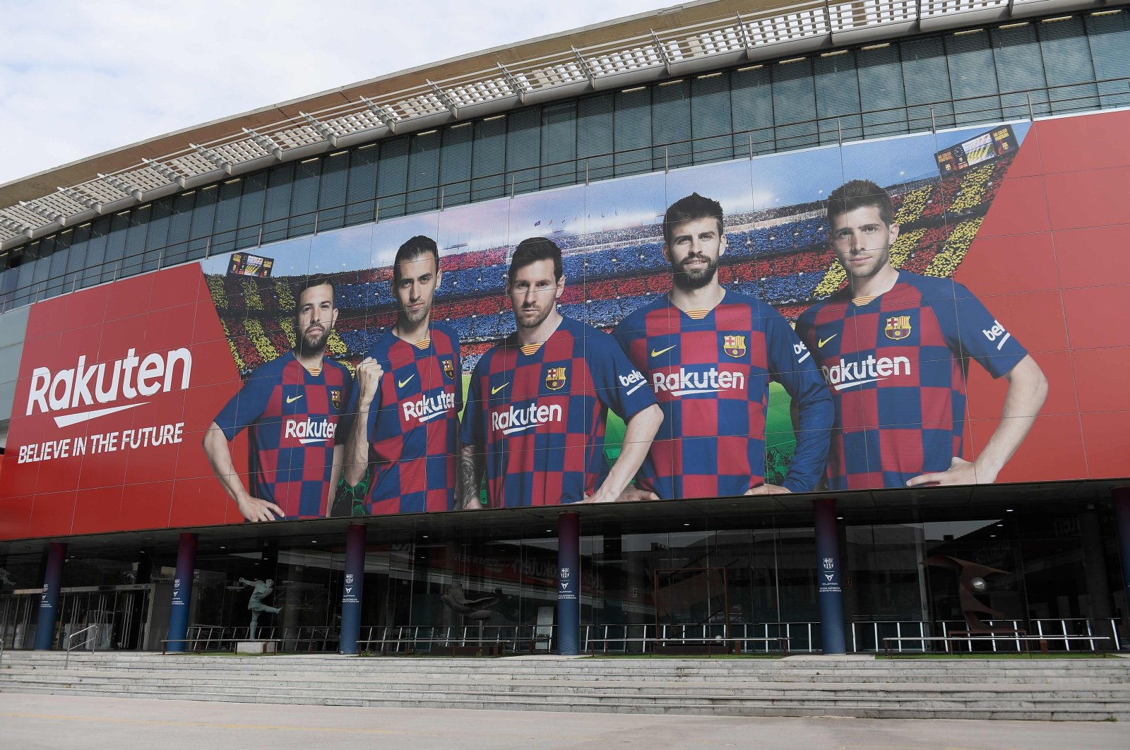 A picture shows the empty entrance to the Camp Nou stadium in Barcelona on March 13, after La Liga said Spain's top two divisions would be suspended for at least two weeks over the coronavirus outbreak. (AFP Photo)