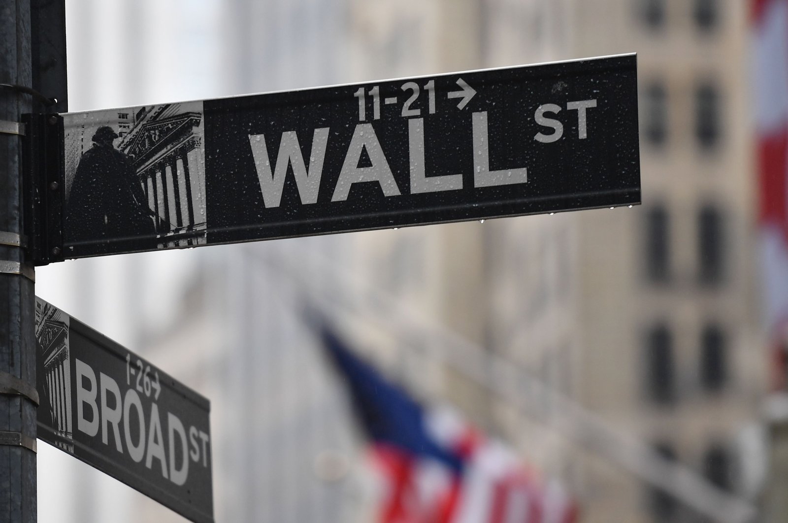 The wall Street street sign is seen on March 23, 2020 in New York City. (AFP Photo)