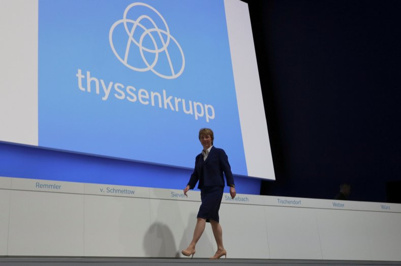 German steelmaker Thyssenkrupp AG CEO Martina Merz walks on the stage during the annual shareholders meeting in Bochum, Germany, Jan. 31, 2020. (REUTERS Photo)
