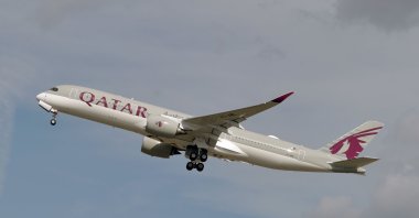 An Airbus A350 of Qatar Airways company after taking off from the Toulouse-Blagnac airport, near Toulouse, France, Sept. 27, 2019. (AFP Photo)