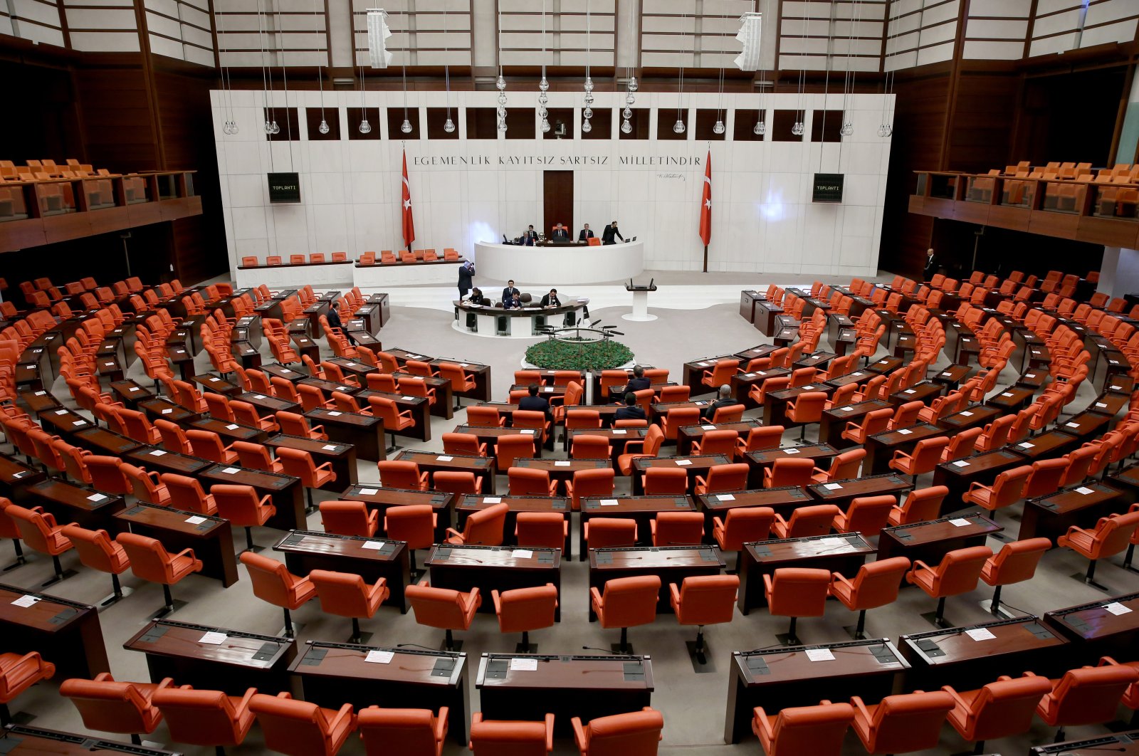 The General Assembly chamber at the Turkish Parliament, Wednesday, March 25, 2020 (AA Photo).
