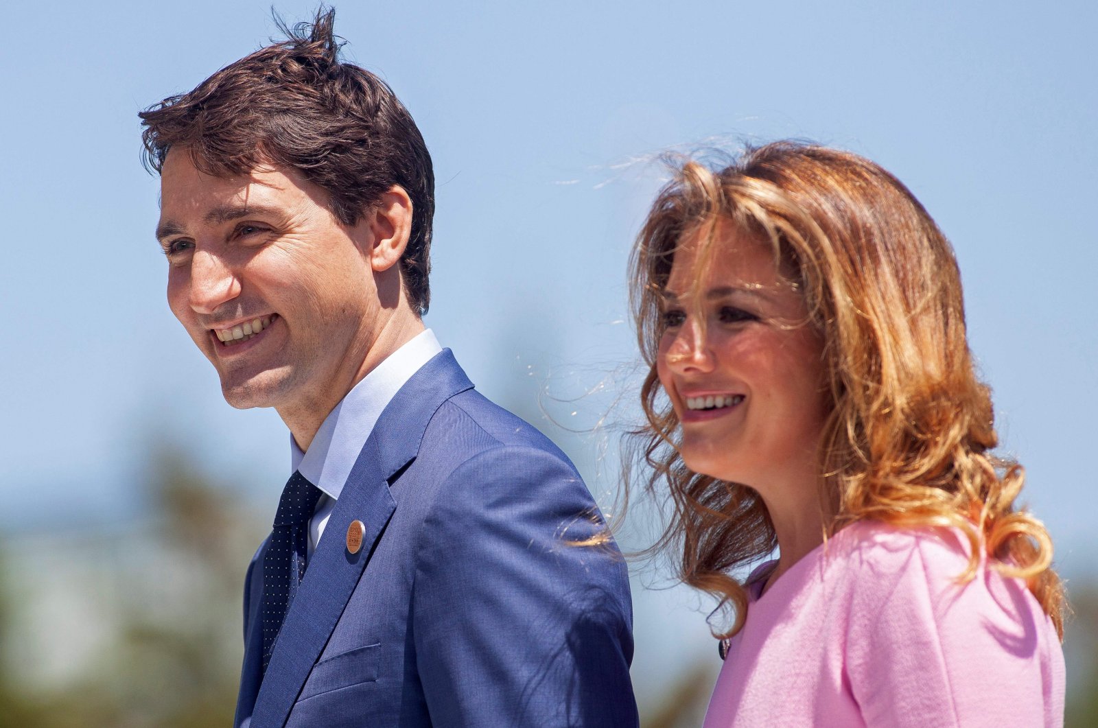 Prime Minister of Canada Justin Trudeau and his wife Sophie Gregoire Trudeau arrive for a welcome ceremony for G-7 leaders on the first day of the summit, La Malbaie, Quebec, June 8, 2018. (AFP Photo)
