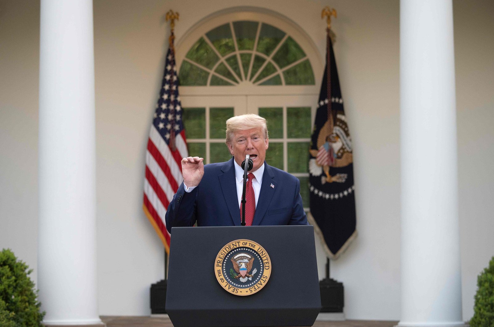 US President Donald Trump speaks during a Coronavirus Task Force press briefing in the Rose Garden of the White House in Washington, DC, on March 29, 2020. (AFP Photo)