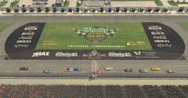 Cars race during the eNASCAR iRacing Pro Invitational Series Race O'Reilly Auto Parts 125 at virtual Texas Motor Speedway in Fort Worth, Texas, March 29, 2020. (AFP Photo)