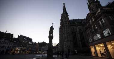 The center of Mulhouse, the epicenter of the outbreak in France, March 9, 2020. (AP Photo)