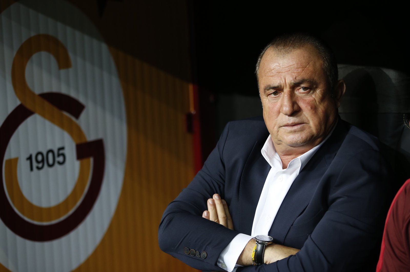Fatih Terim, sits on the bench prior to a Champions League Group A soccer match in Istanbul, Turkey, Oct. 1, 2019. (AP Photo)