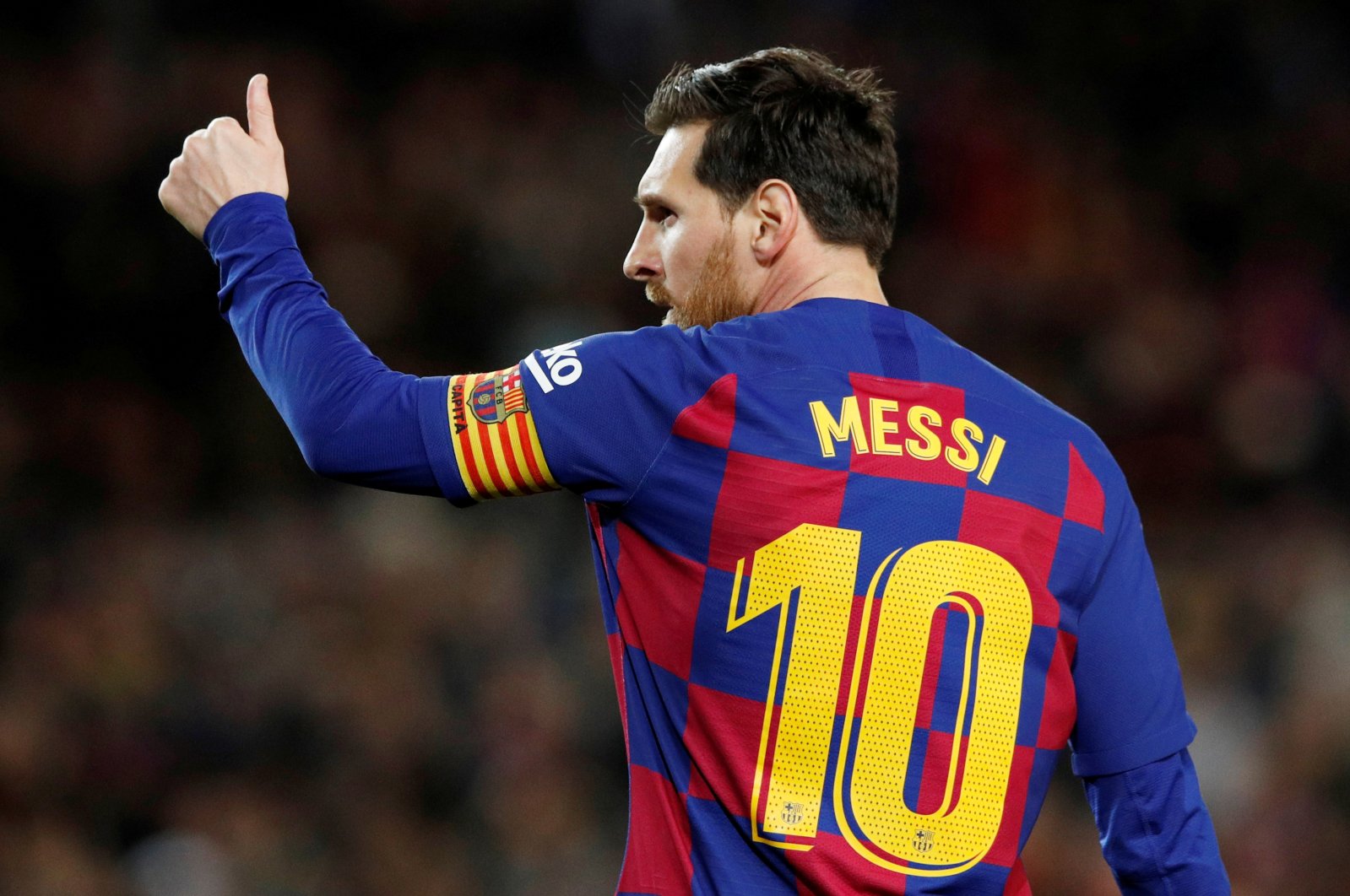 Barcelona's Lionel Messi celebrates scoring their first goal against Real Sociedad (Reuters Photo)