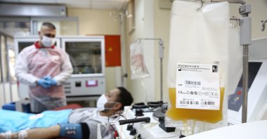 The yellow liquid part of the blood is called the plasma, and it will be used to create an immune response in current patients. (Courtesy of the Turkish Red Crescent)