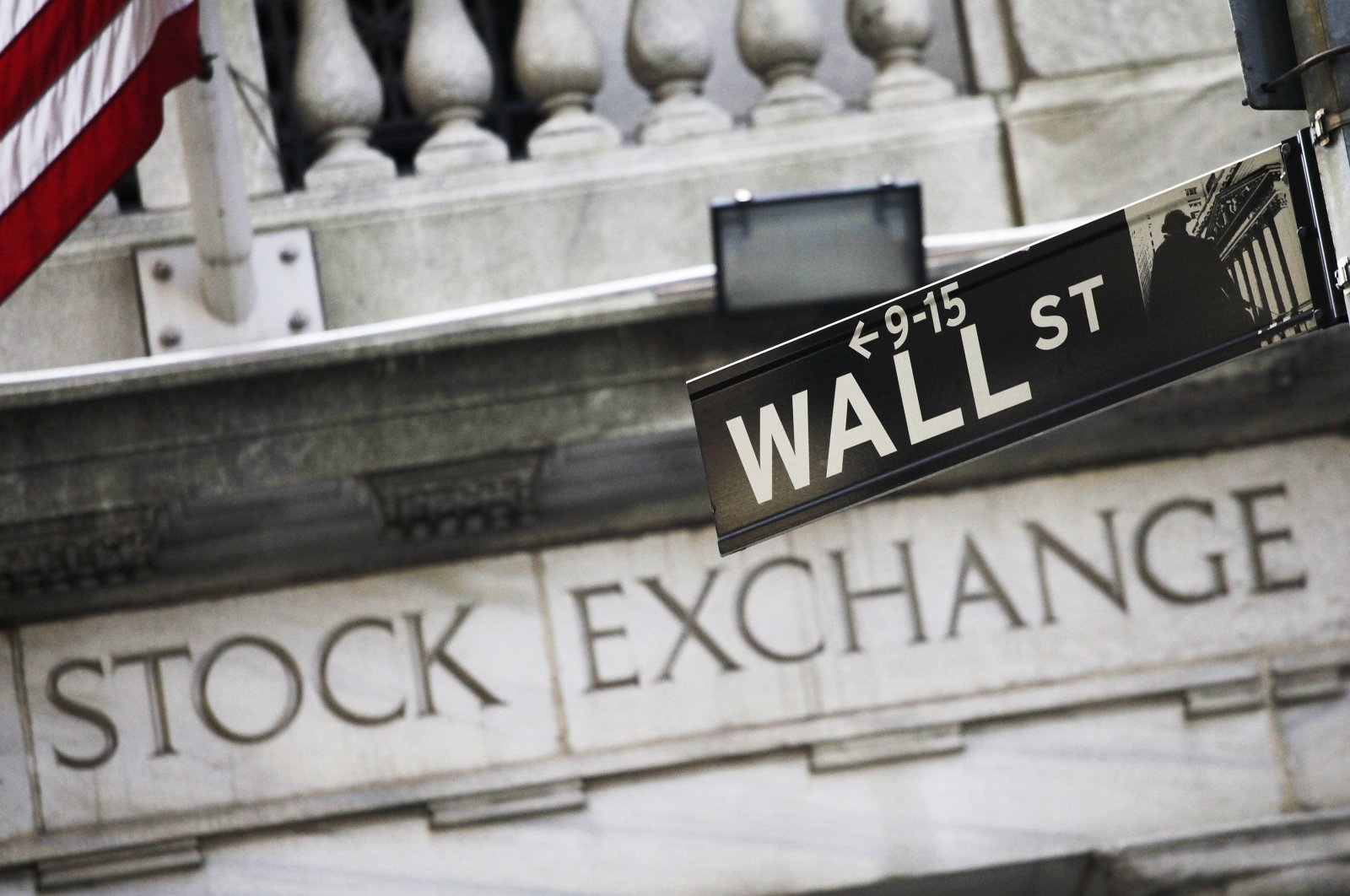 This file photo shows a street sign for Wall Street outside the New York Stock Exchange in New York, July 16, 2013. (AP Photo)