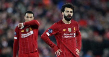  Liverpool's Mohamed Salah reacts during a Champions League match Against Atletico Madrid, Liverpool, Britain, March 11, 2020. (Reuters Photo)